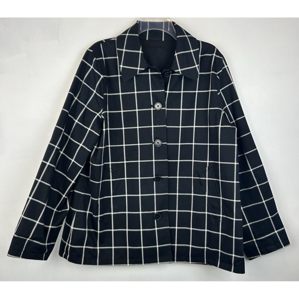 Trench Jacket Womens XL Reversible Black Plaid Solid Hunting Country Capsule